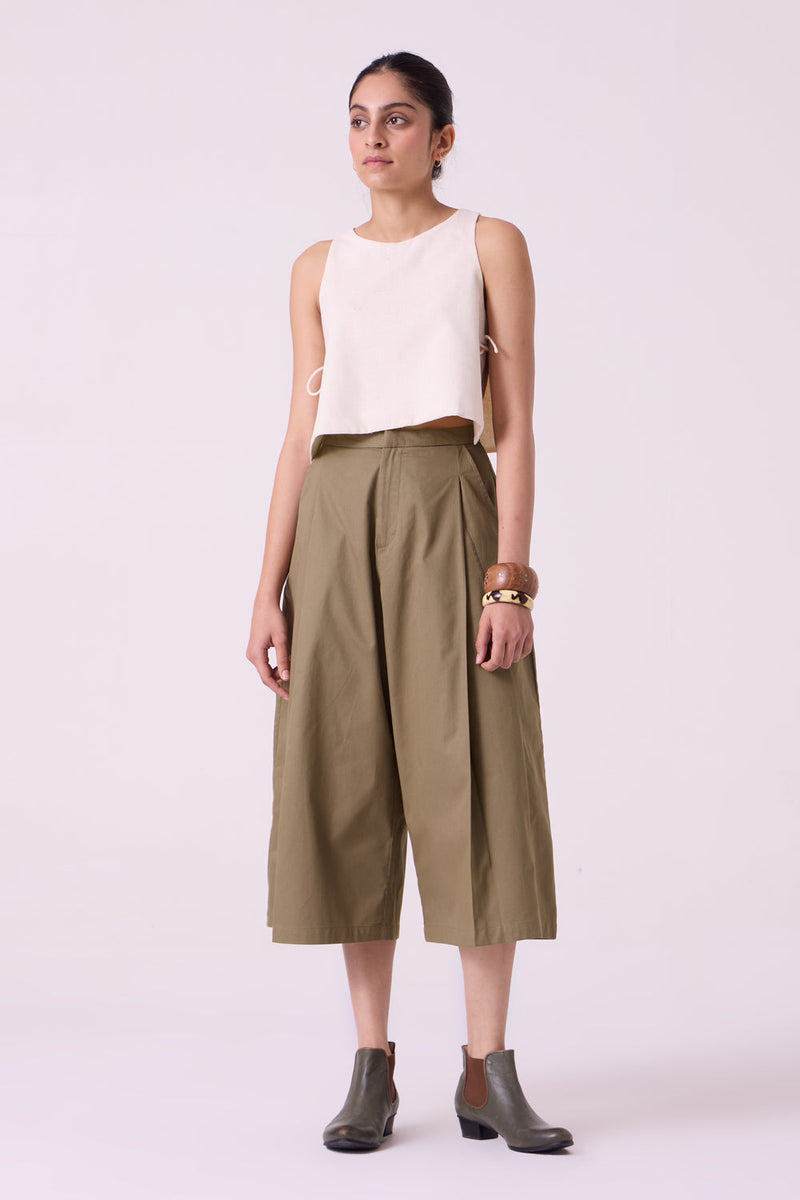 Frances Olive Pants organic cotton twill pant/trouser by The Summer House in olive for women in Singapore