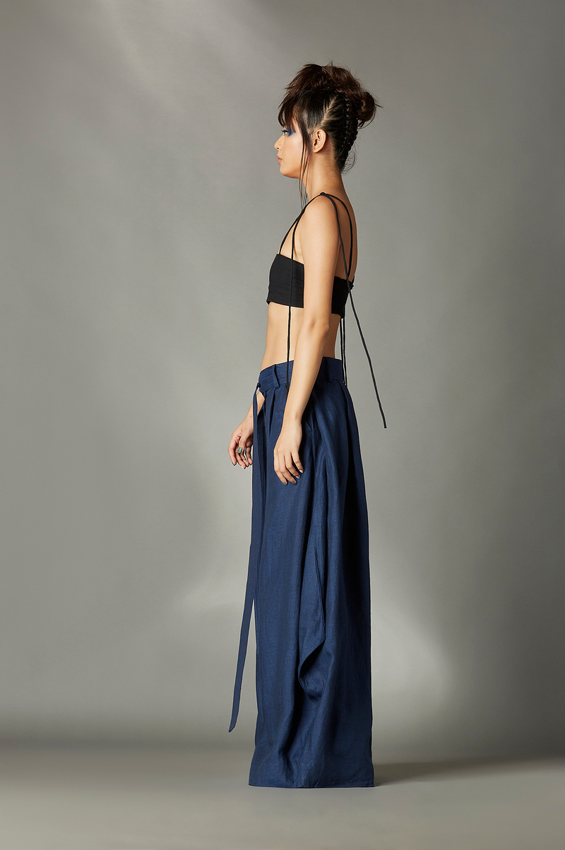 Rumi Trousers linen by Chola in blue color for women in Singapore