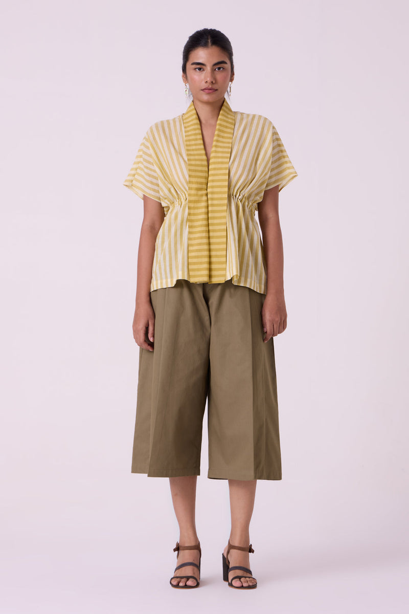 Frances Olive Pants organic cotton twill pant/trouser by The Summer House in olive for women in Singapore