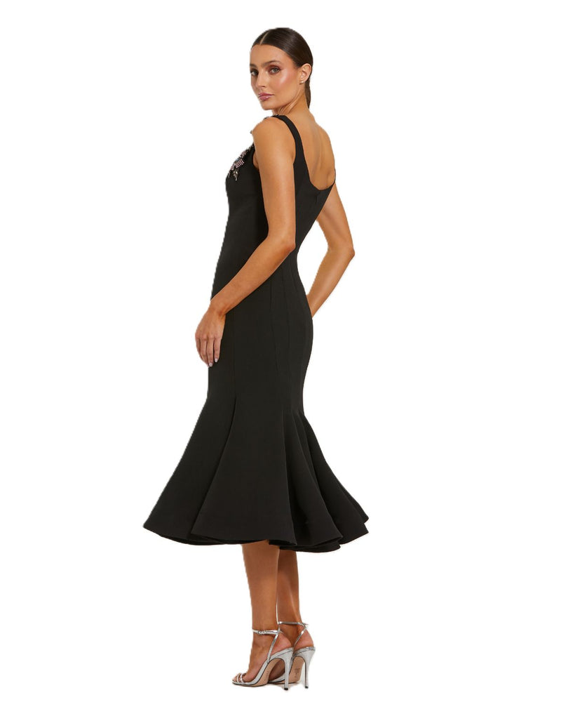 11948 - Black Sleeveless Midi Dress With Floral Embellishments by Mac Duggal in black color for women in Singapore