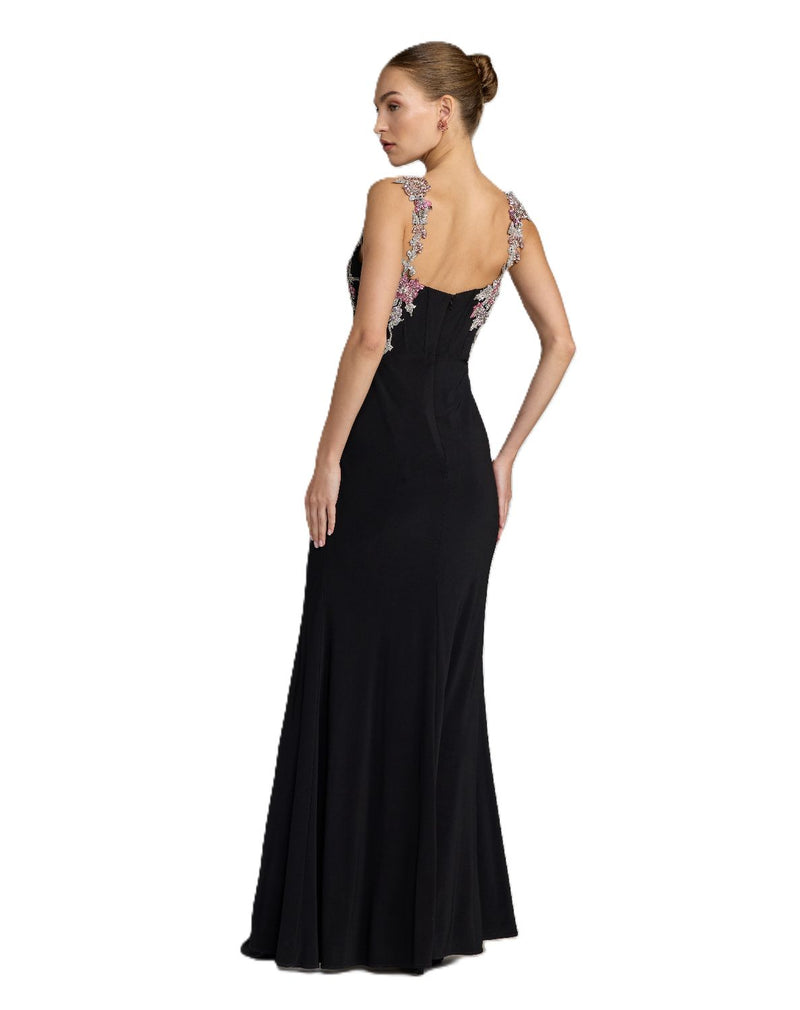 11956 - Black Sweetheart Jersey Gown With Beaded Flowers by Mac Duggal in black color for women in Singapore
