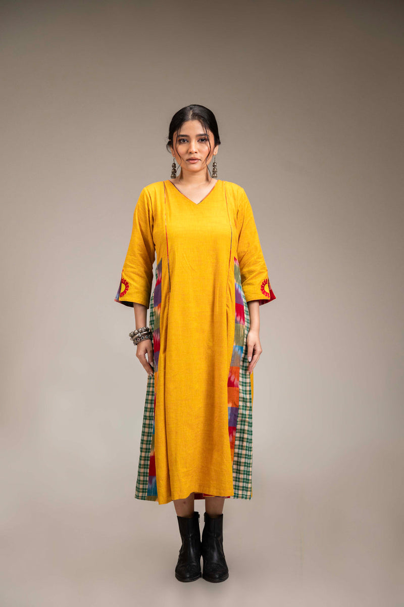 Suryoday Dress cotton,gamcha dress by 145 East in yellow for women in Singapore