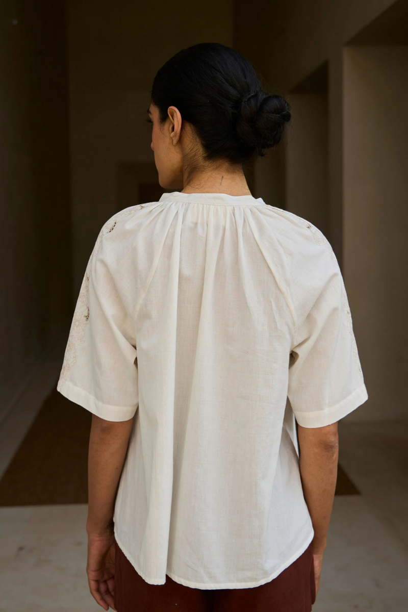 Bheer Handwoven Embroidered Top cotton by The Summer House in white color for women in Singapore