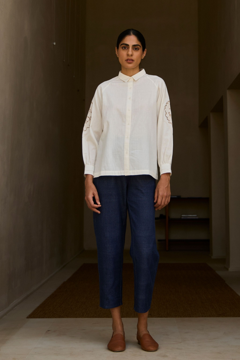 Yeji Handwoven Embroidered Shirt cotton by The Summer House in white color for women in Singapore