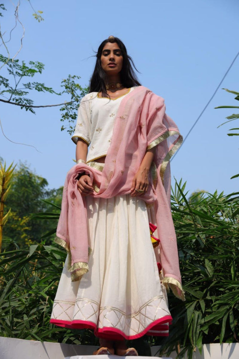 Seher ghagra set cotton Lehenga Sets by Khara Kapas in ivory for women in Singapore