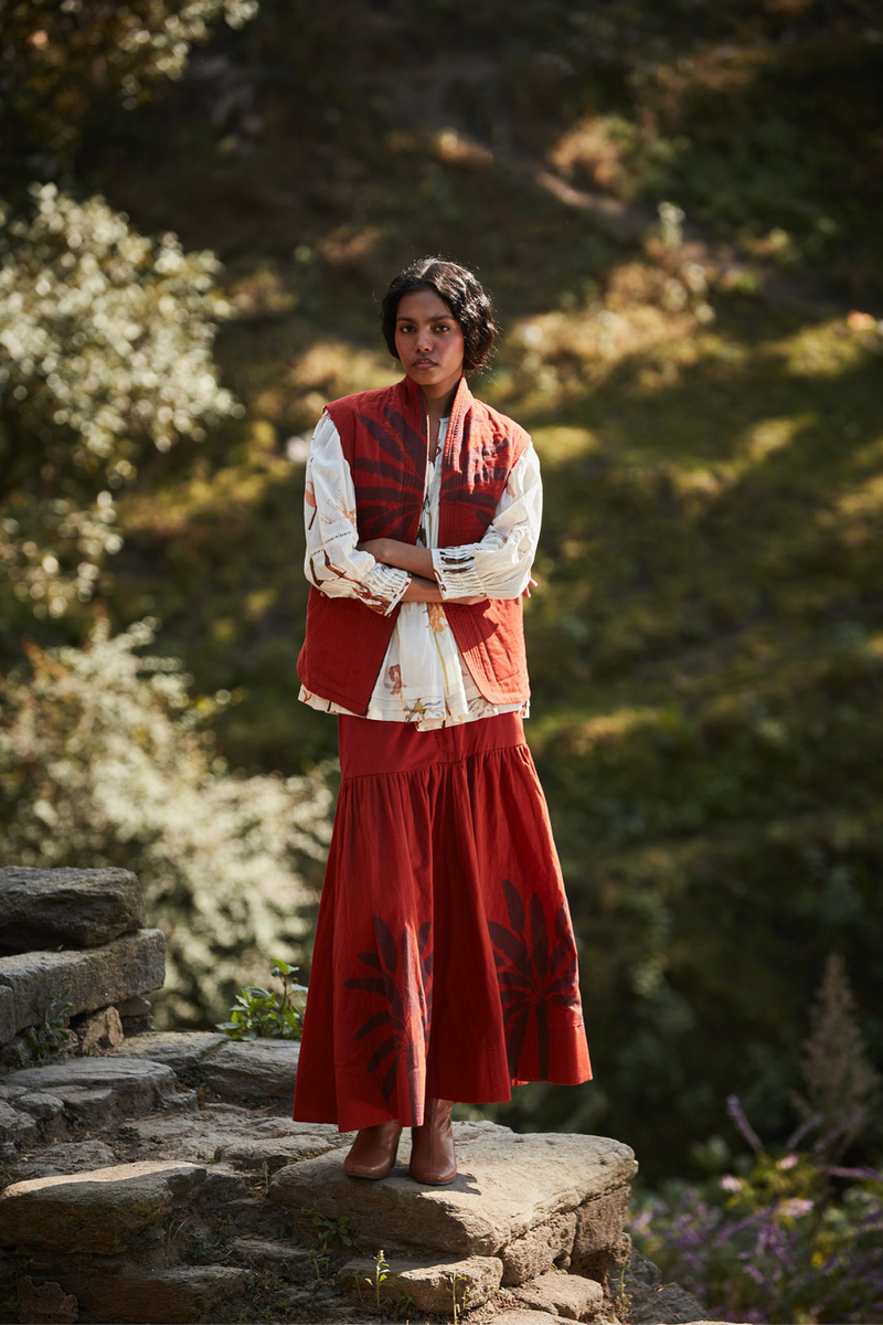 Rustic Reverie Reversible Jacket cotton by Khara Kapas in rust for women in Singapore