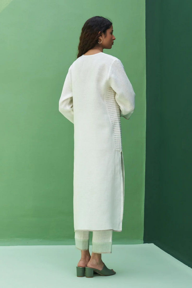 June Border Linen Kurta Set
- Ivory linen by Manan in ivory color for women in Singapore