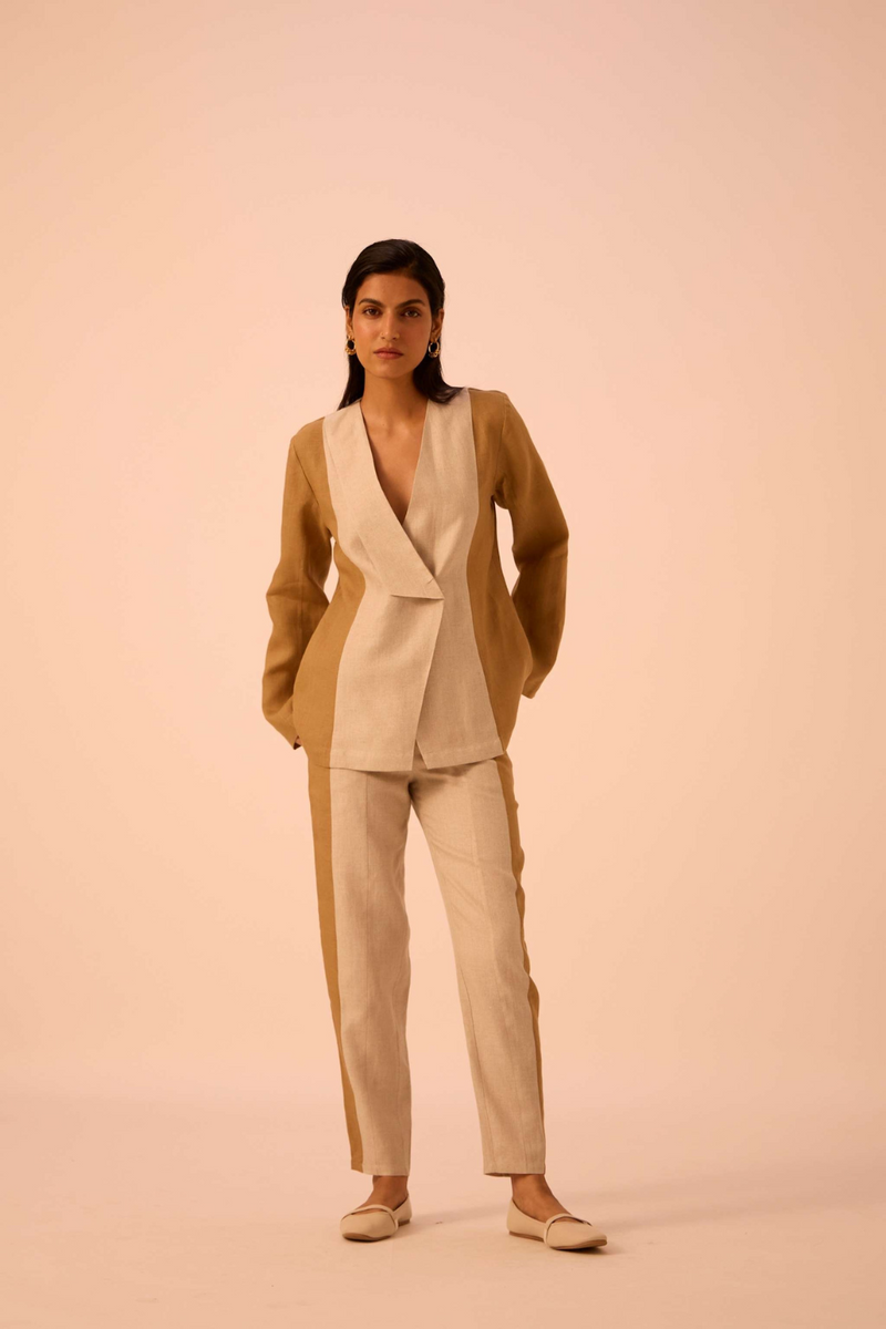 Dimtri Linen Panelled Set linen by The Summer House in beige color for women in Singapore