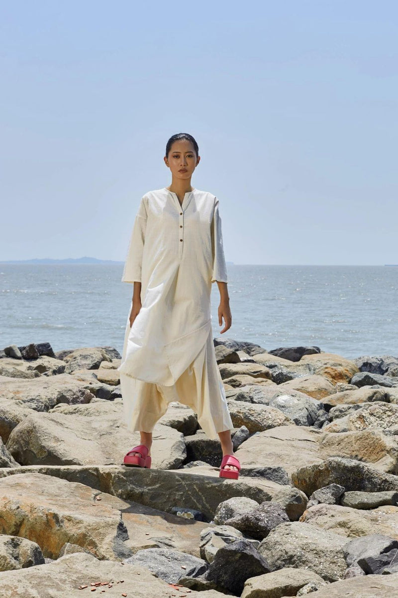 Off-White Placket Tunic Tunics by Mati in white color for women in Singapore