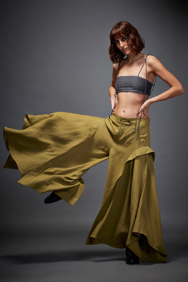 ZEPHYR TROUSER linen by Chola in olive color for women in Singapore