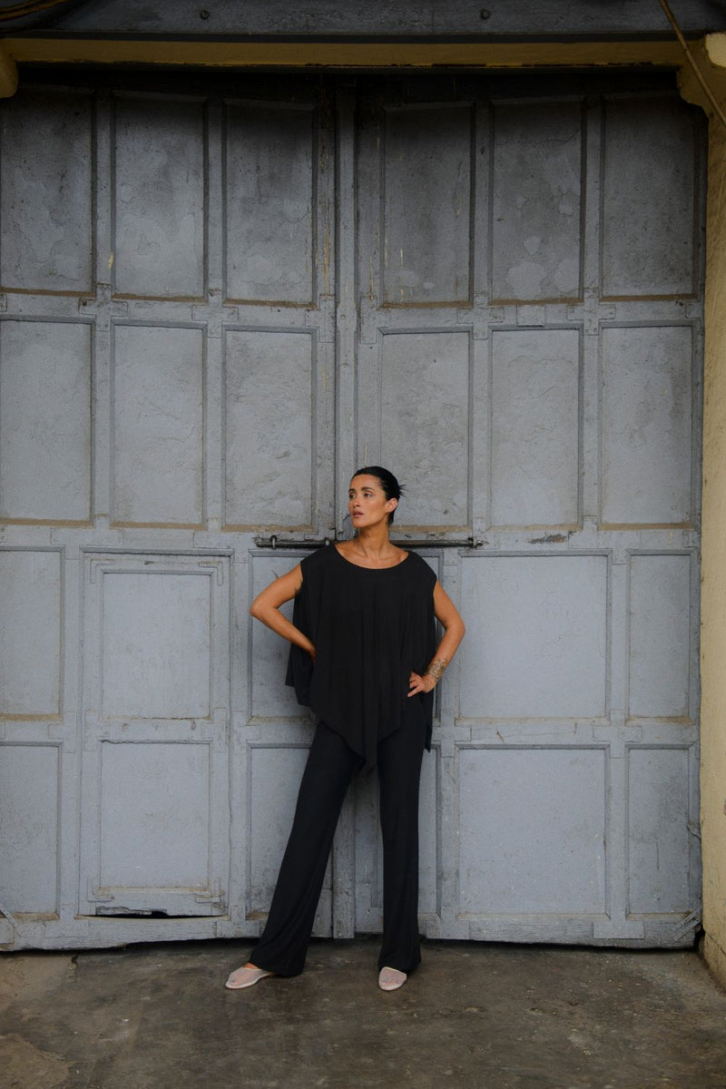 KARMA JERSEY PANT SET 100% cotton Buy KARMA JERSEY PANT SET from C&W | Co-Ord Sets for Women by Ituvana in black color for women in Singapore