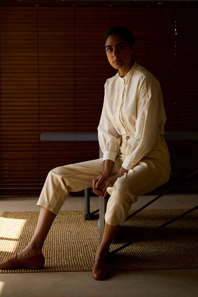 Ryuk Handwoven Embroidered Shirt cotton by The Summer House in white color for women in Singapore