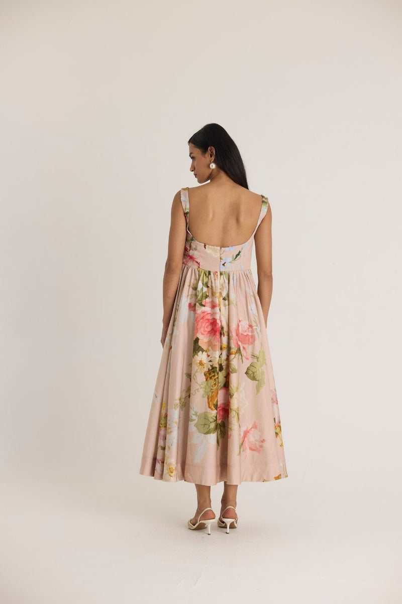 HAZEL EMBROIDERED DRESS satin by Yam in pink color for women in Singapore