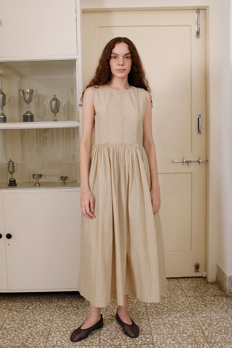 Alaia Dress handwoven cotton dress by MASON AND MILL in beige for women in Singapore