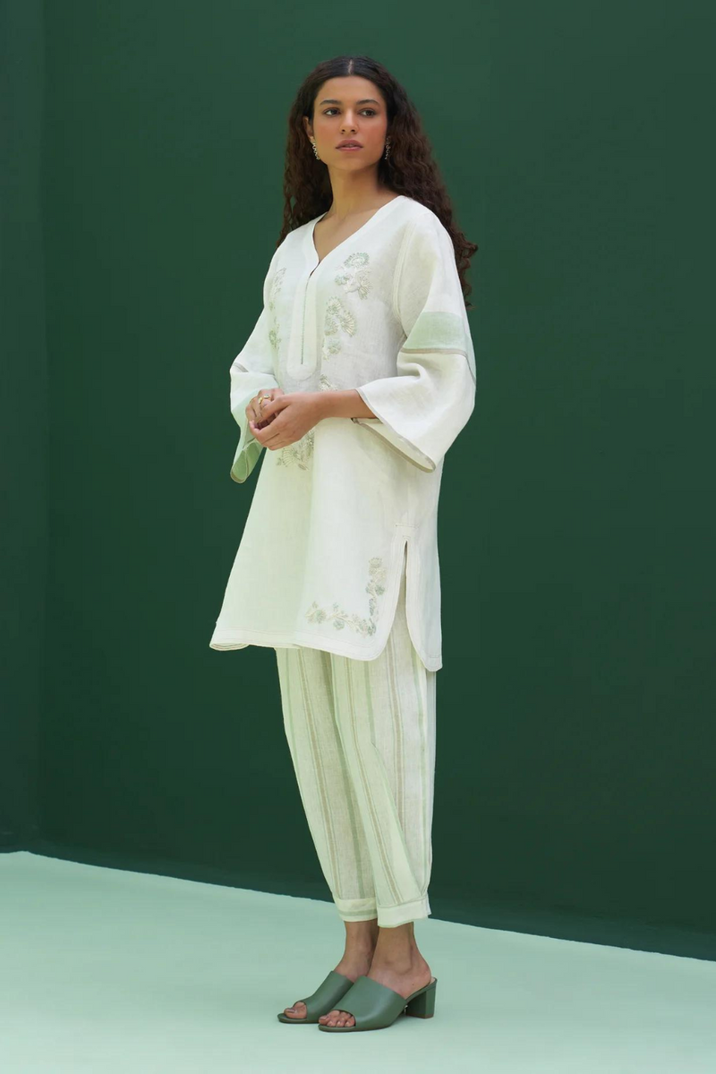 Insha Hand-Embroidered Kurta Set
- Ivory linen by Manan in ivory color for women in Singapore