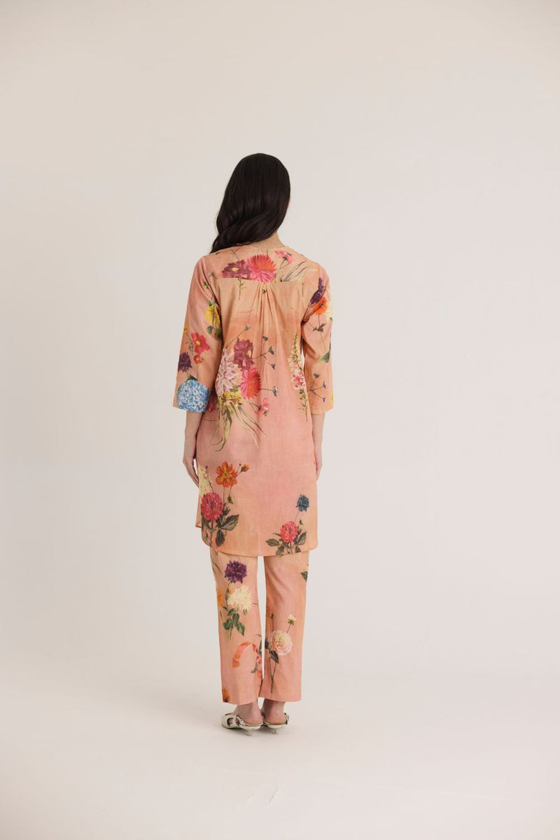 BUTTERCUP SHORT KURTA SET cotton by Yam in peach color for women in Singapore