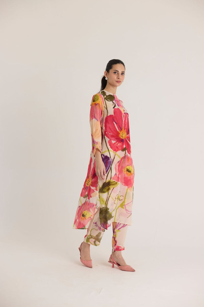 DOLLY WHITE CREPE LONG KURTA SET mul by Yam in multi color for women in Singapore