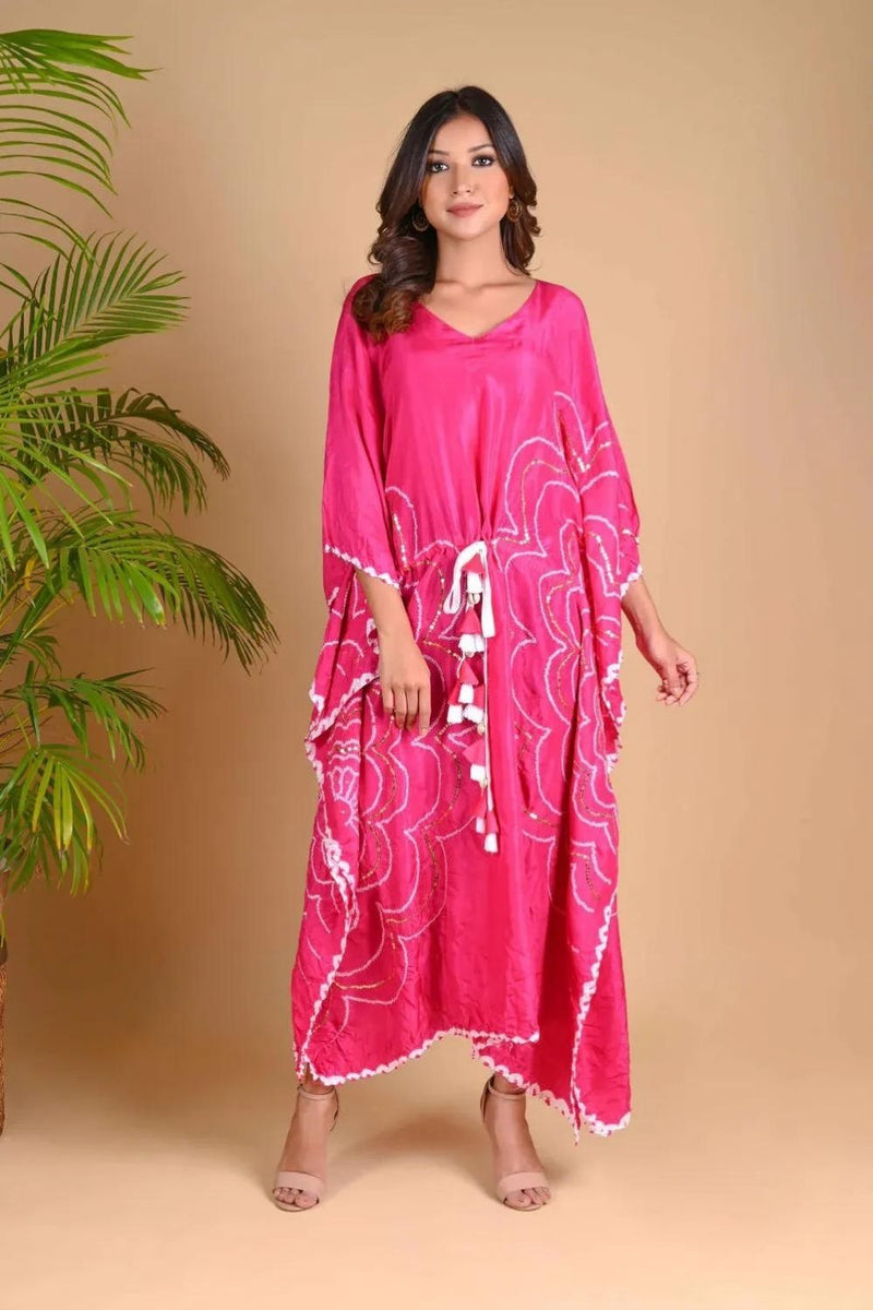 BOHEMIAN KAFTAN-FUSCHIA PINK silk by Dyelogue for women in Singapore