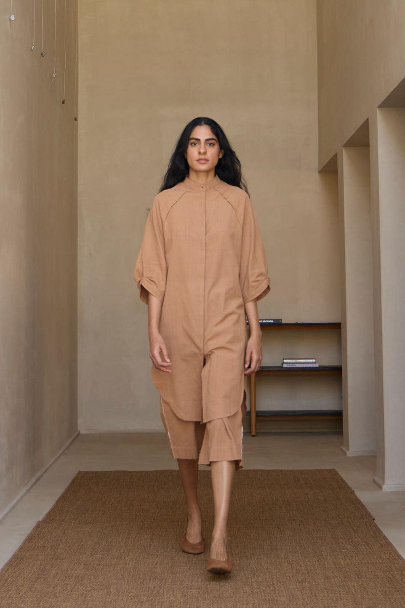 Brabourne Handwoven Brown Co-ord Set cotton by The Summer House in brown color for women in Singapore