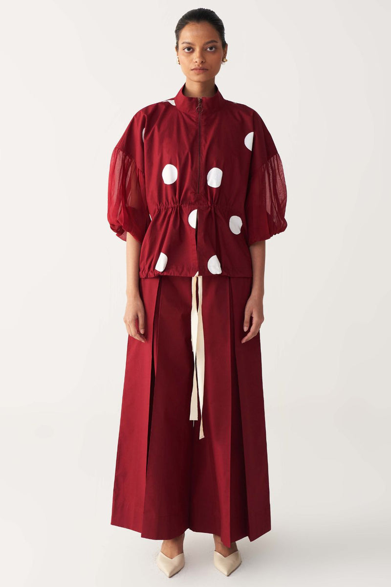 DRAWSTRING POLKA TOP CO-ORD-MADDER RED poplin by THREE in red color for women in Singapore