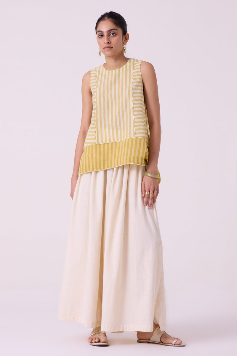 Asahi Yellow Striped Handwoven Tent top handwoven cotton top/shirt by The Summer House in yellow for women in Singapore