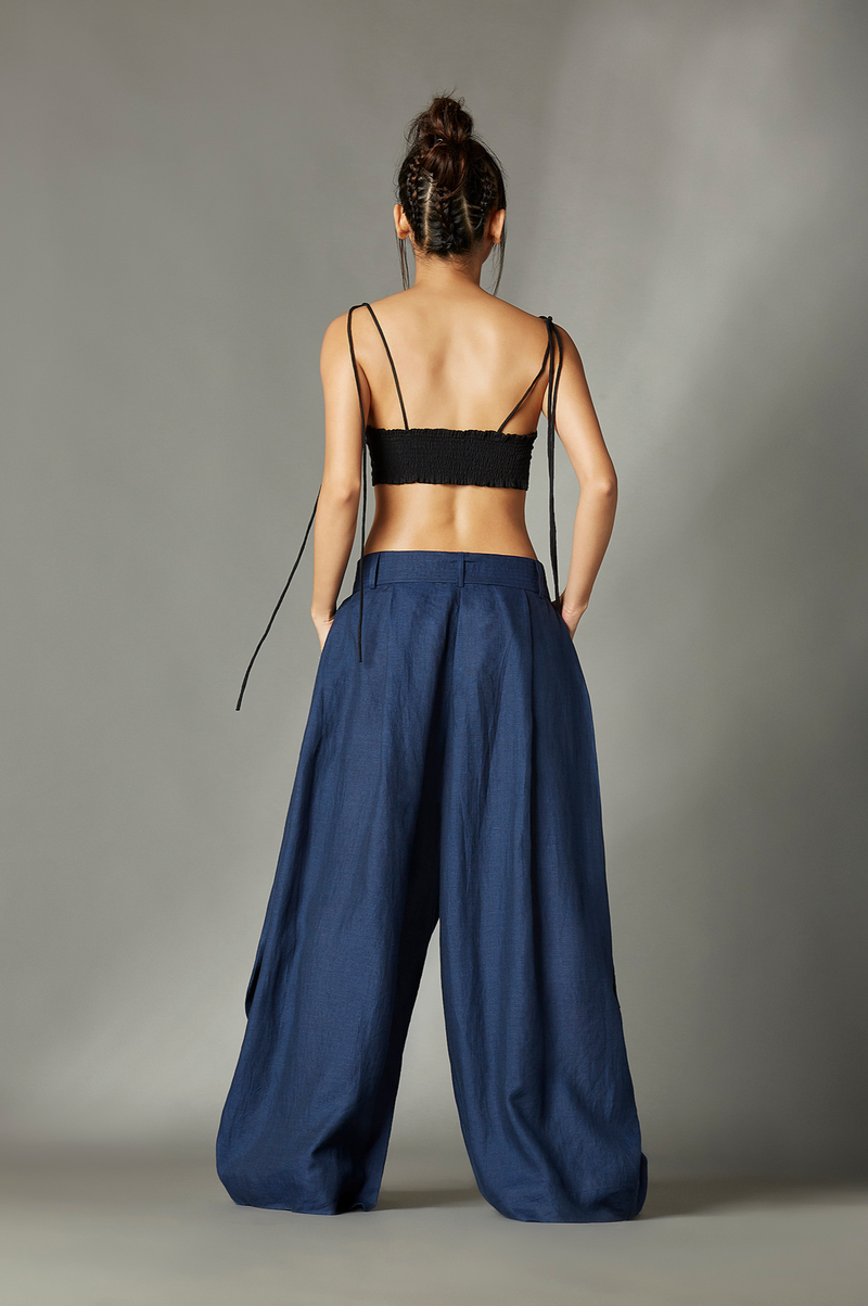 Rumi Trousers linen by Chola in blue color for women in Singapore