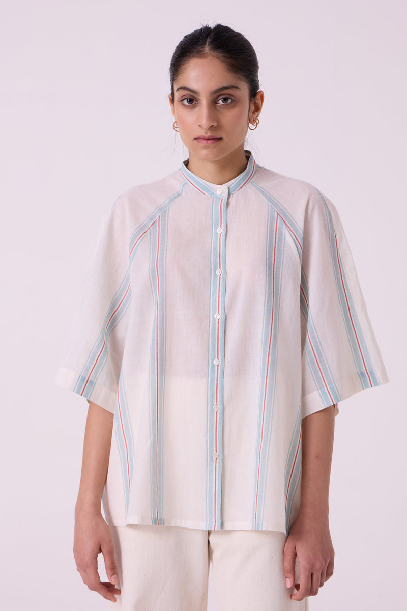 Kisaiya Striped Handwoven Top handwoven cotton top/shirt by The Summer House in off white for women in Singapore