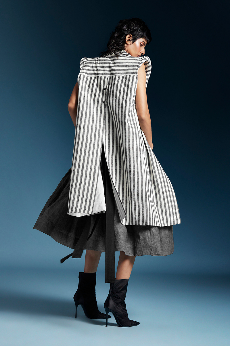 Harley Jacket-Bw Balanced Stripes cotton by Chola for women in Singapore