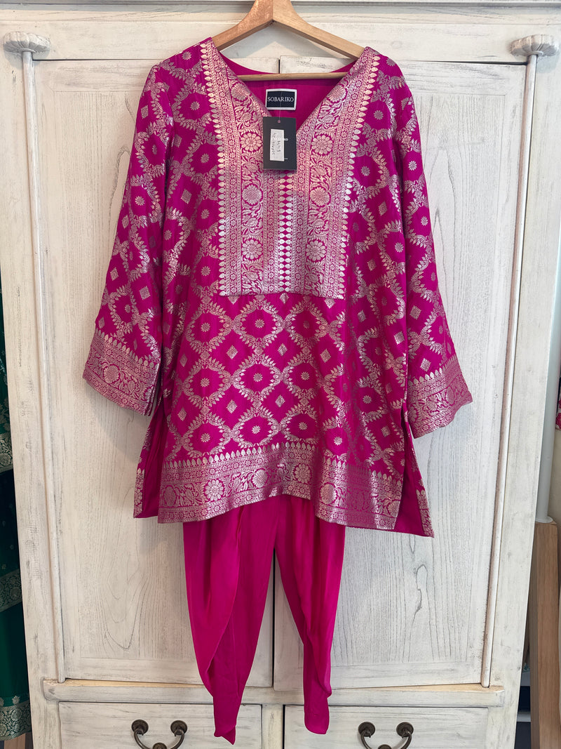 SOFP26-24 SOBS0903 Pink Seerat Brocade Kurta + Farshi Set-Size M/L