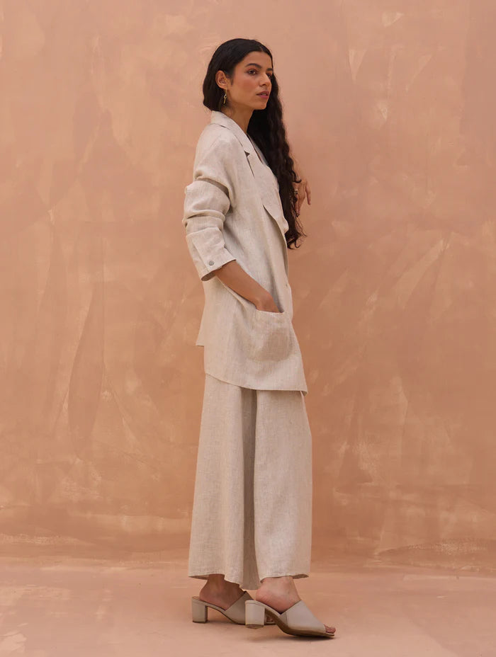 Maya Linen Dress with Jacket-Off White linen by Manan in white color for women in Singapore