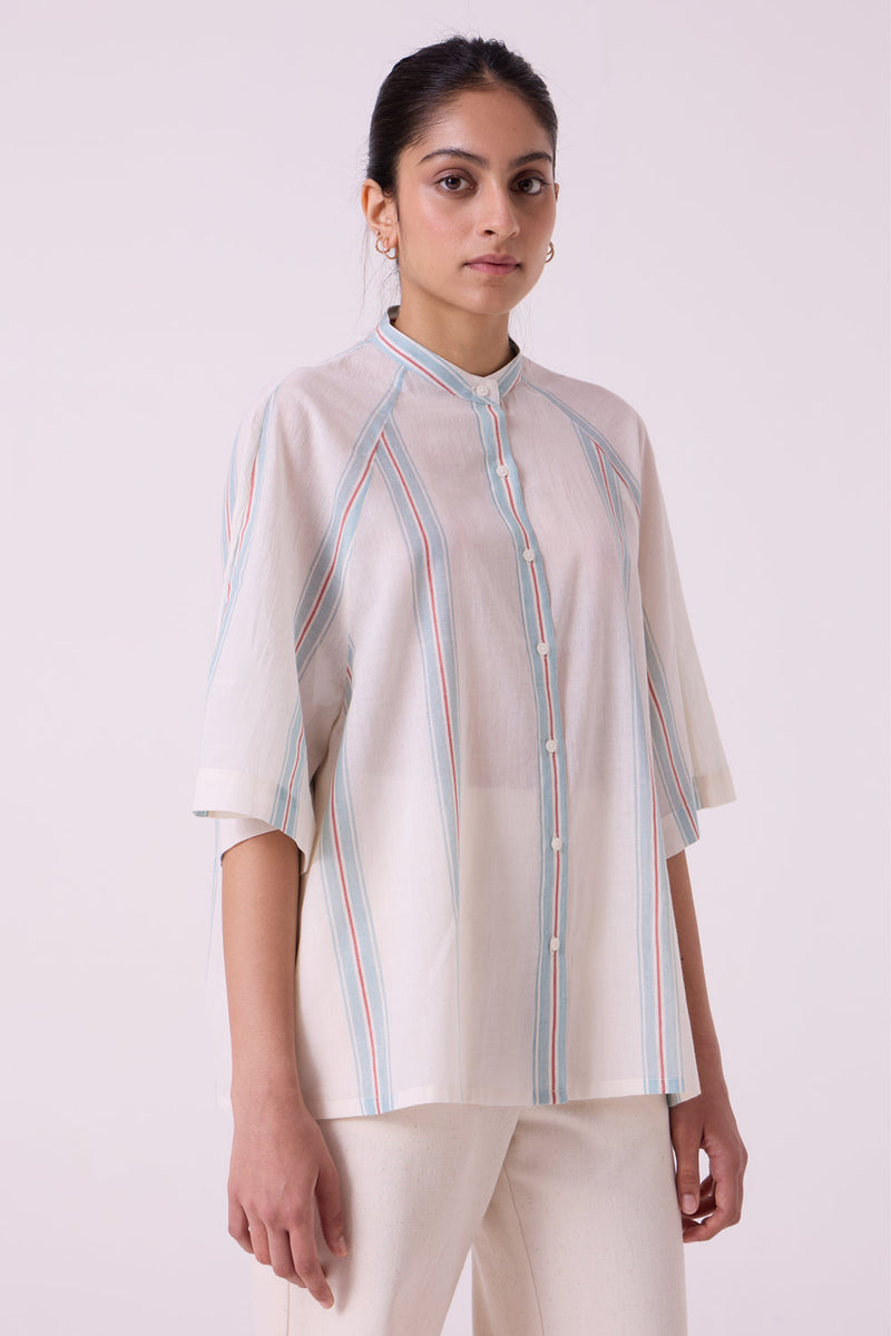 Kisaiya Striped Handwoven Top handwoven cotton top/shirt by The Summer House in off white for women in Singapore