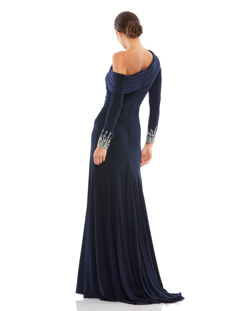 12231-Beaded Cuff Drop Shoulder Faux Wrap Gown by Mac Duggal for women in Singapore