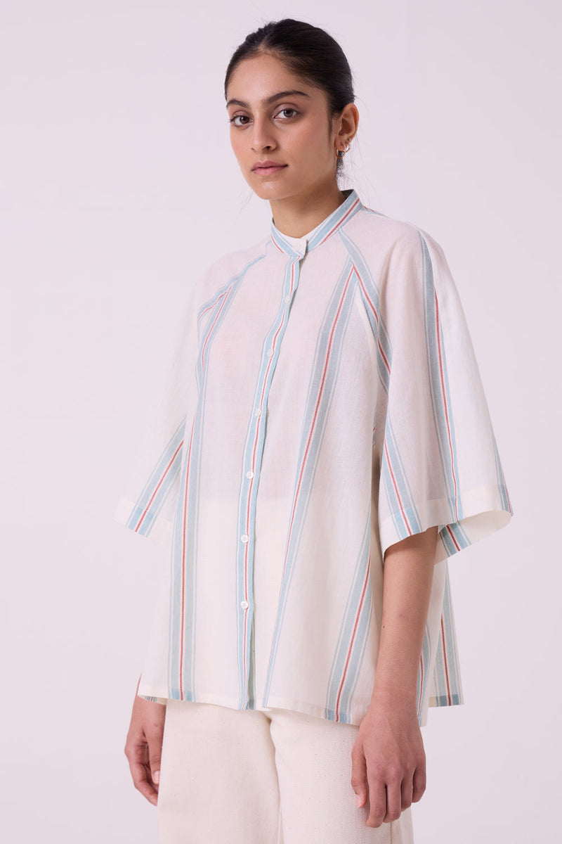 Kisaiya Striped Handwoven Top handwoven cotton top/shirt by The Summer House in off white for women in Singapore