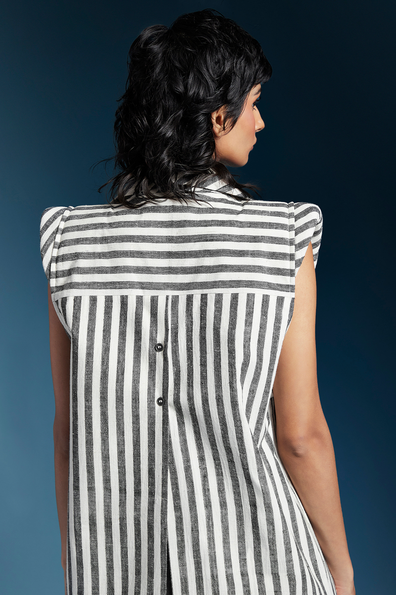 Harley Jacket-Bw Balanced Stripes cotton by Chola for women in Singapore