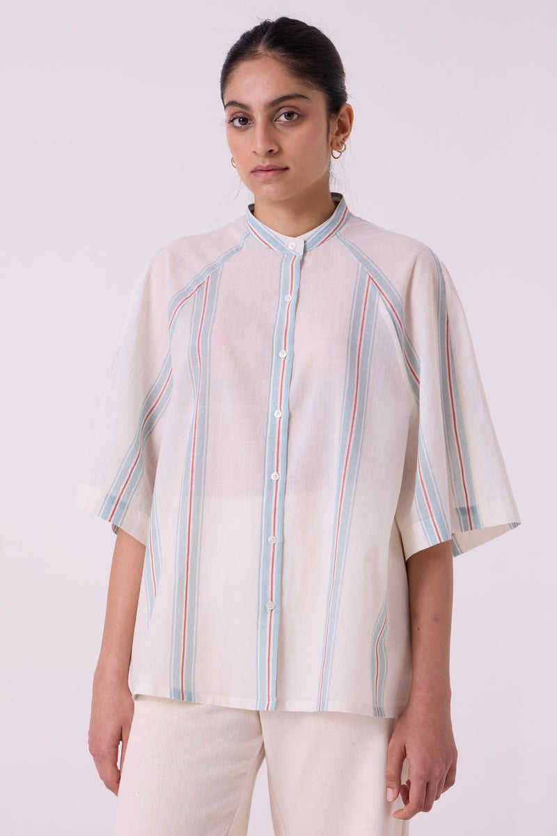 Kisaiya Striped Handwoven Top handwoven cotton top/shirt by The Summer House in off white for women in Singapore