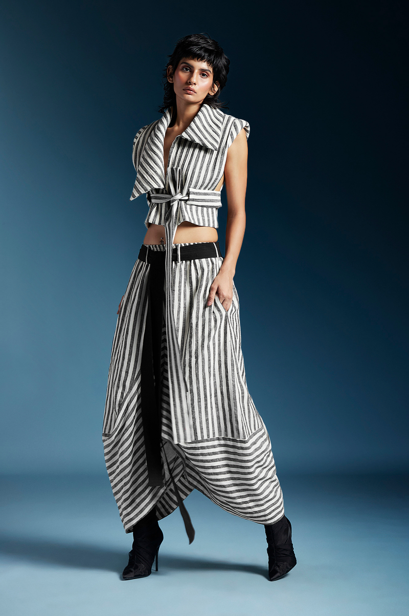 Clara Skirt-Bw Balanced Stripes cotton by Chola for women in Singapore