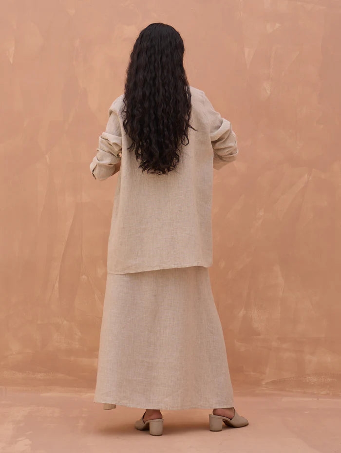 Maya Linen Dress with Jacket-Off White linen by Manan in white color for women in Singapore