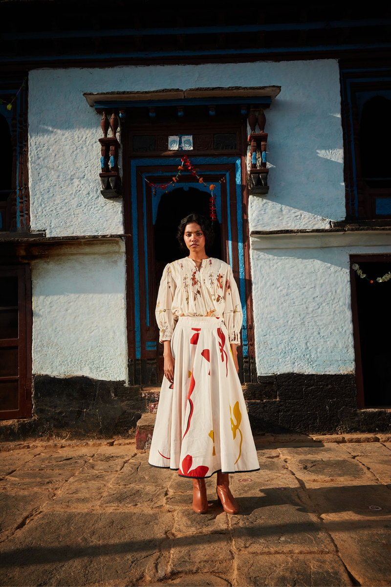 Nature's Canvas skirt cotton by Khara Kapas in multi for women in Singapore