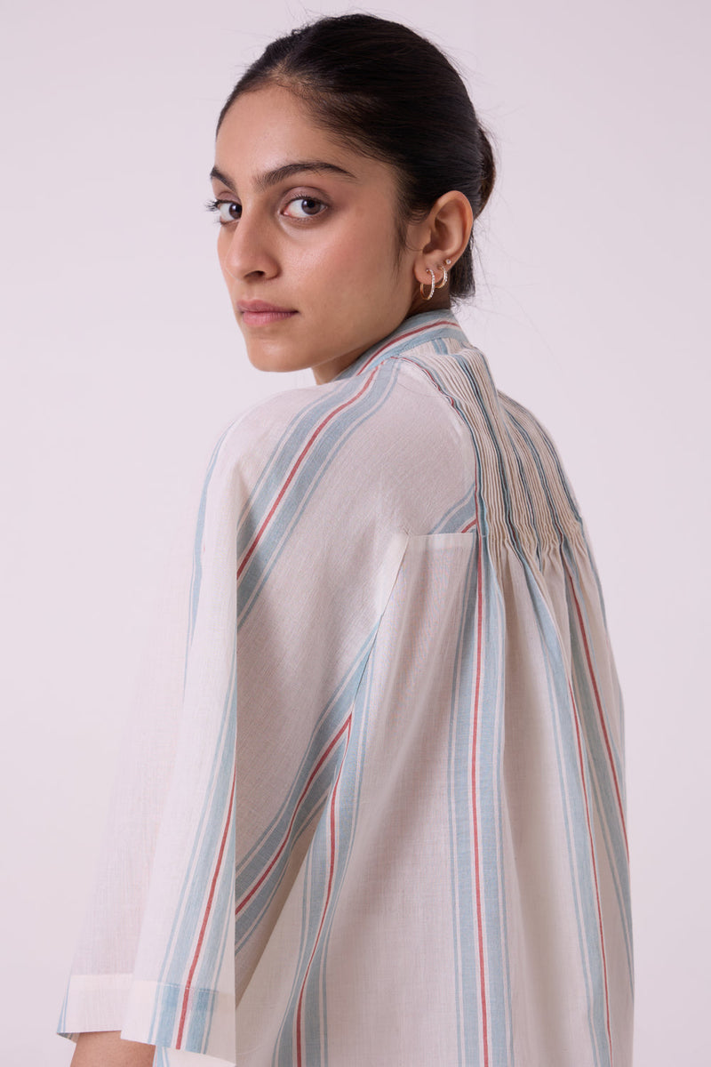 Kisaiya Striped Handwoven Top handwoven cotton top/shirt by The Summer House in off white for women in Singapore