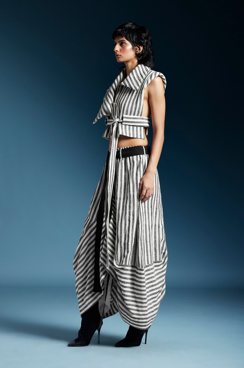 Clara Skirt-Bw Balanced Stripes cotton by Chola for women in Singapore
