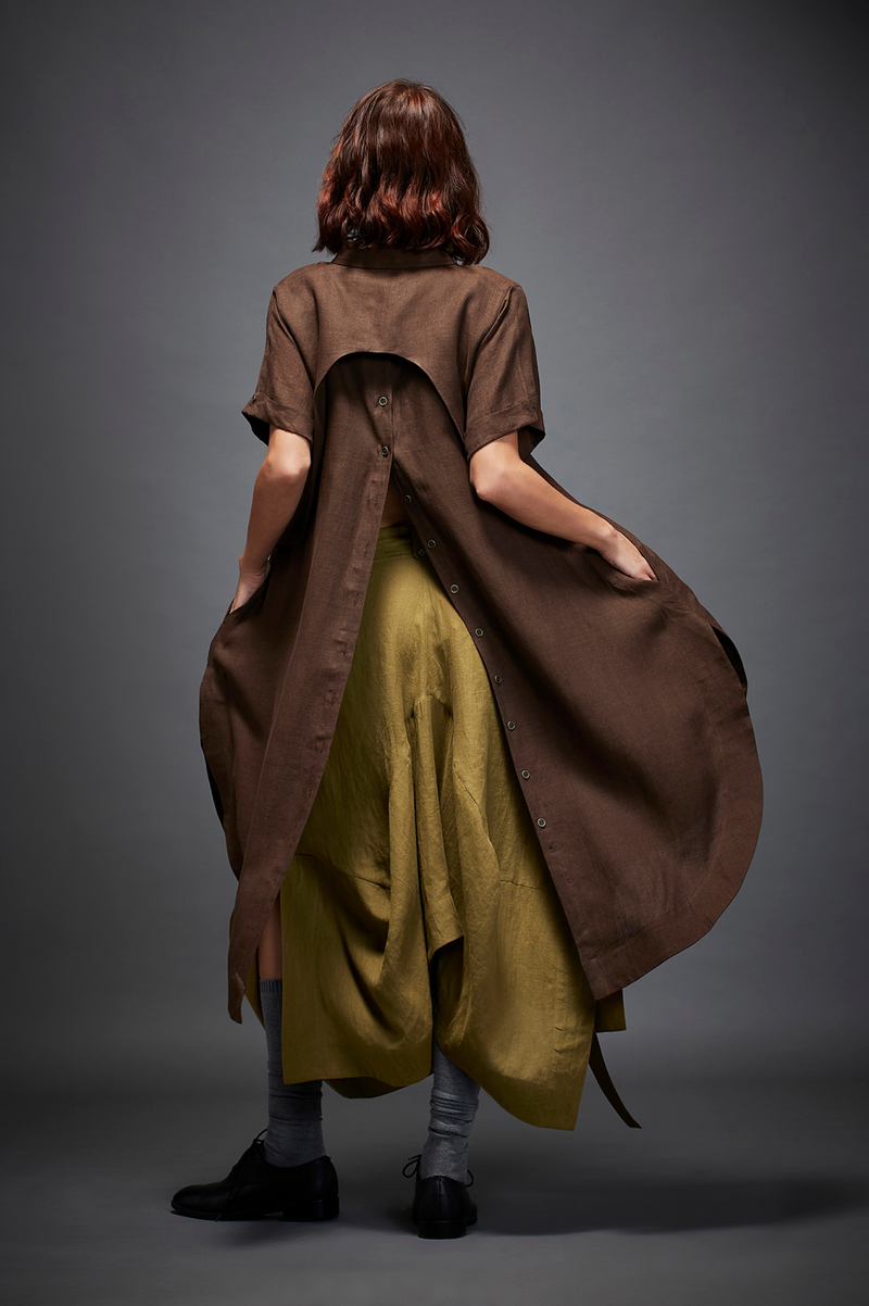AVERY SHIRT IN BROWN linen by Chola in brown color for women in Singapore