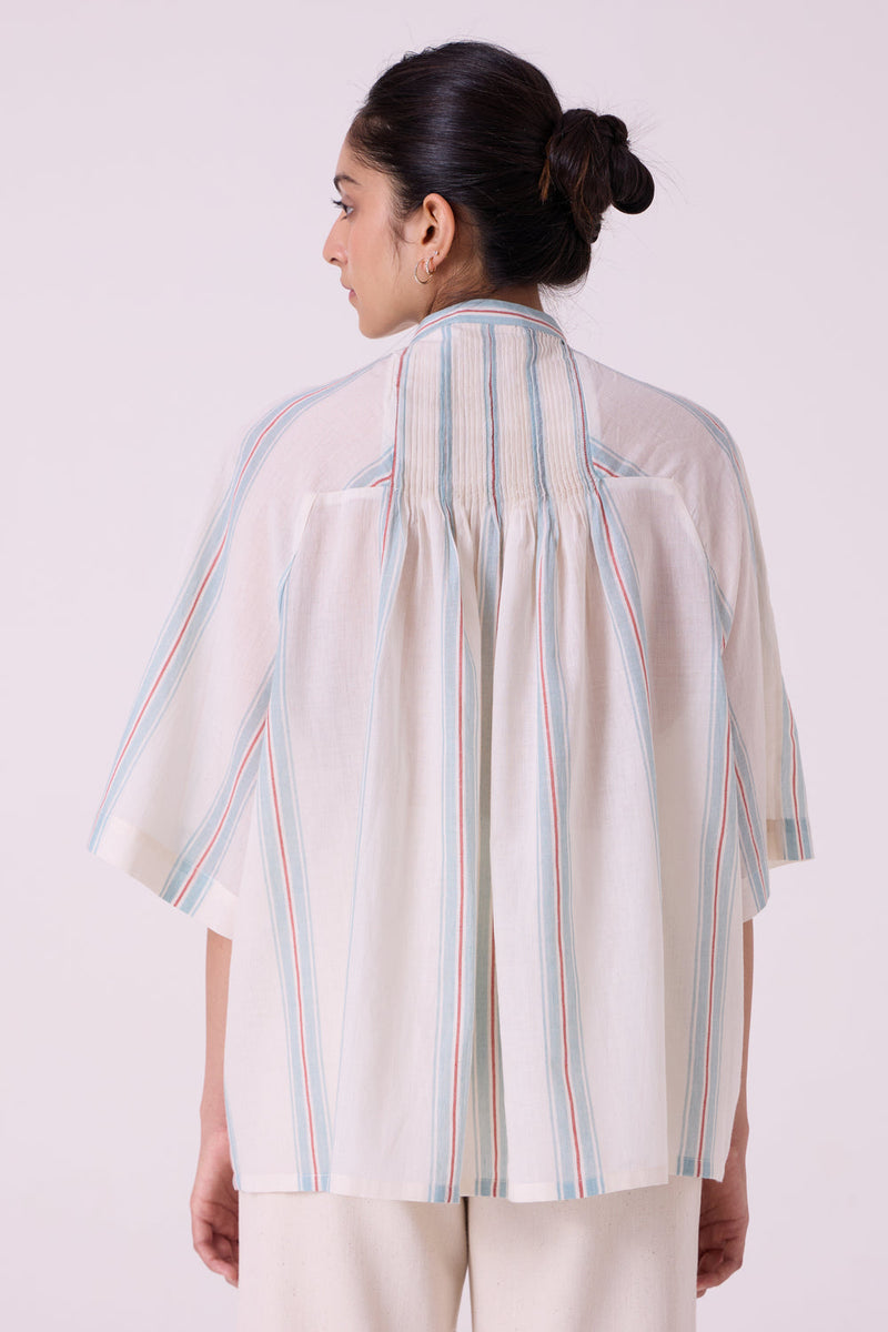 Kisaiya Striped Handwoven Top handwoven cotton top/shirt by The Summer House in off white for women in Singapore