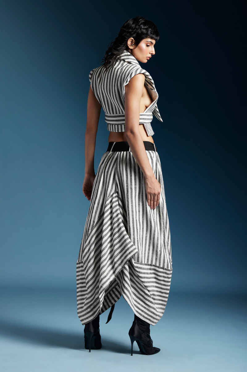 Clara Skirt-Bw Balanced Stripes cotton by Chola for women in Singapore