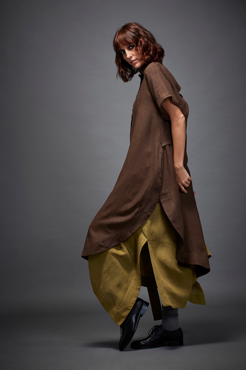 AVERY SHIRT IN BROWN linen by Chola in brown color for women in Singapore
