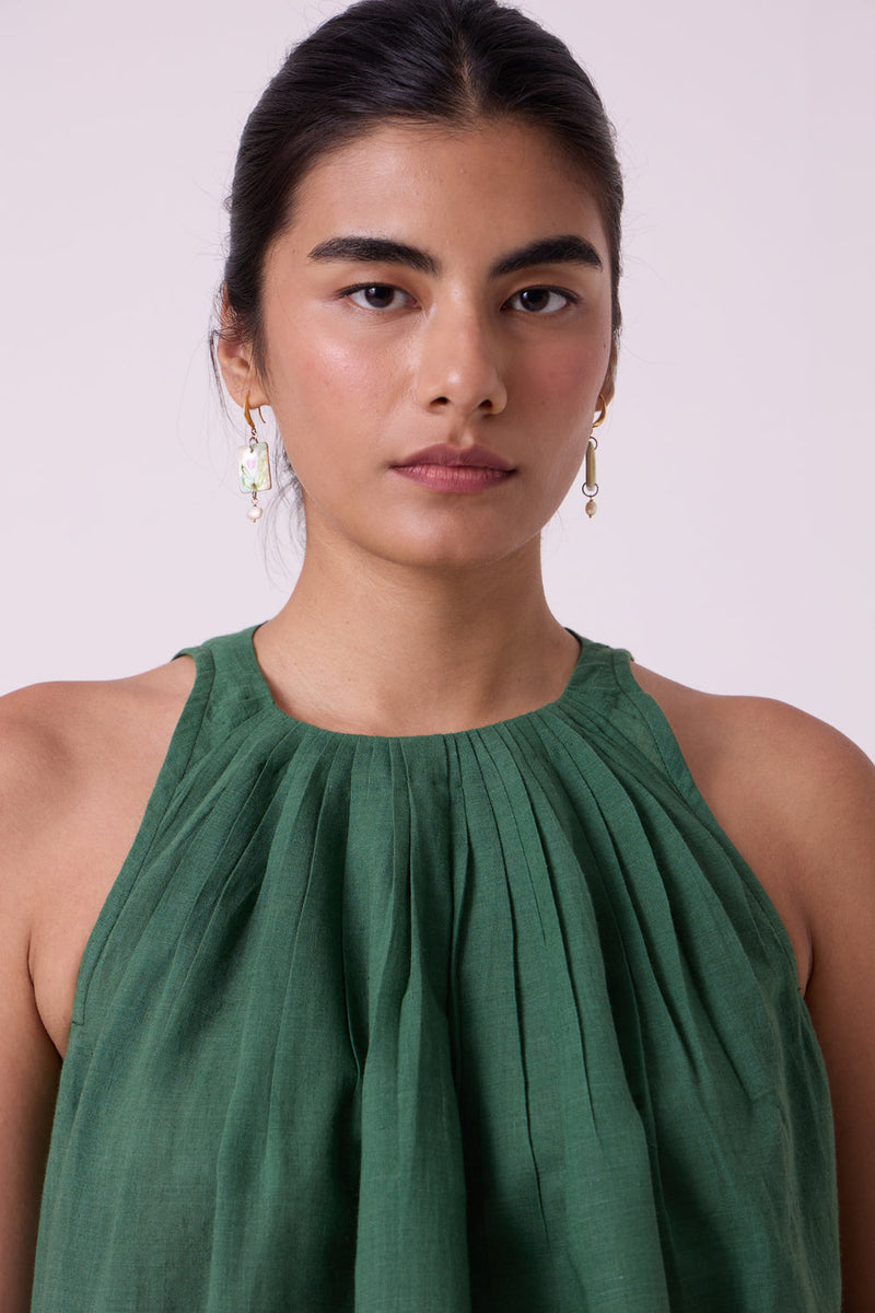 Margo Green Colourblocked Handwoven Top handwoven cotton top/shirt by The Summer House in green for women in Singapore