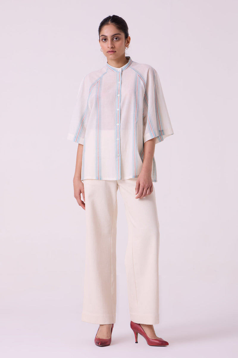 Kisaiya Striped Handwoven Top handwoven cotton top/shirt by The Summer House in off white for women in Singapore