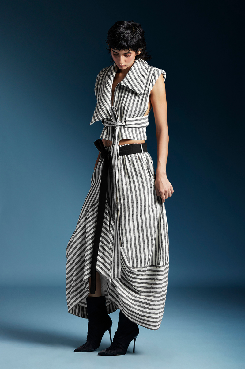 Clara Skirt-Bw Balanced Stripes cotton by Chola for women in Singapore