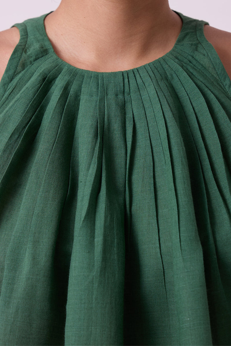Margo Green Colourblocked Handwoven Top handwoven cotton top/shirt by The Summer House in green for women in Singapore