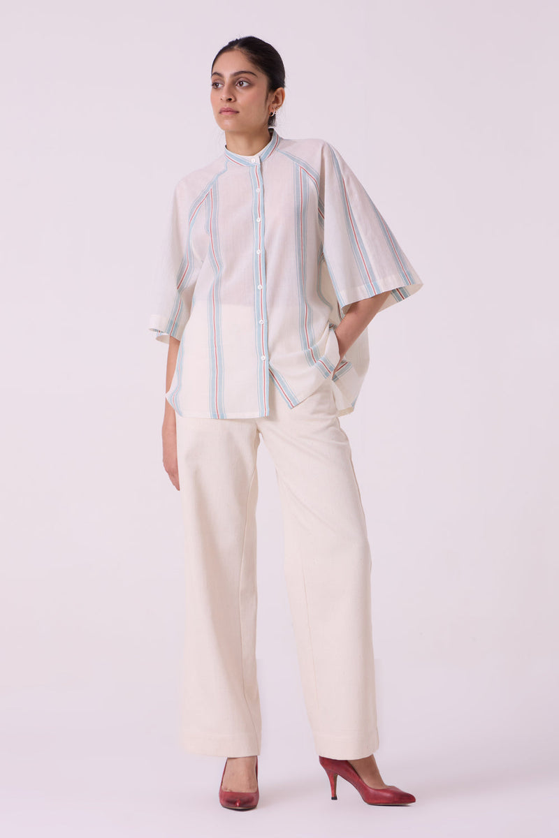 Kisaiya Striped Handwoven Top handwoven cotton top/shirt by The Summer House in off white for women in Singapore