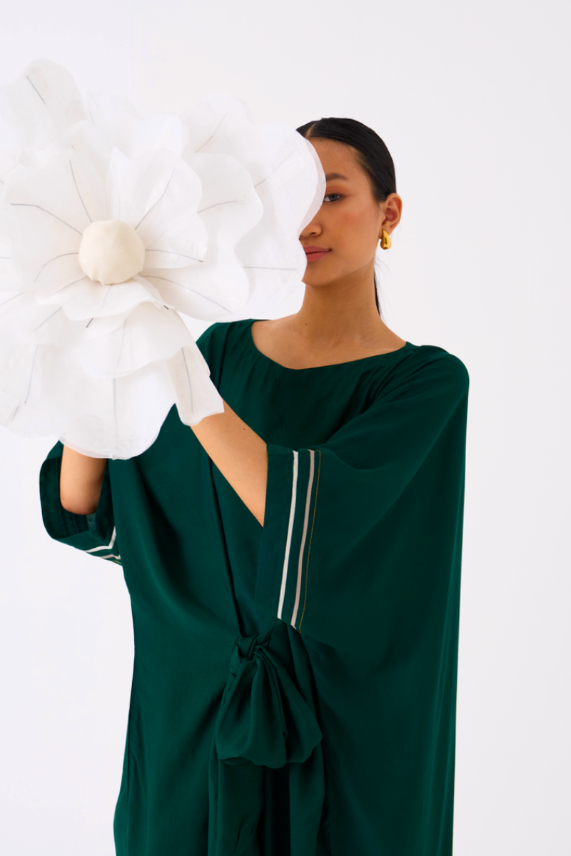 TIE KAFTAN-GREEN bemberg by THREE in green color for women in Singapore